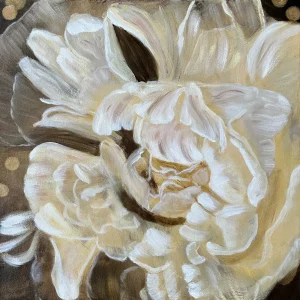 Gyllene Dröm – abstrakt tavla med pion i beige nyanser – originalkonst av Art by Lycke