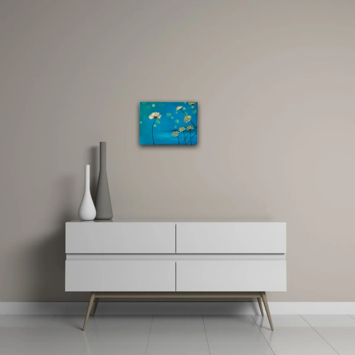 Mellan himmel och hav – en abstrakt harmonisk originalmålning i blåa mjuka toner som förmedlar lugn och frihet av Art by Lycke - Bild 4