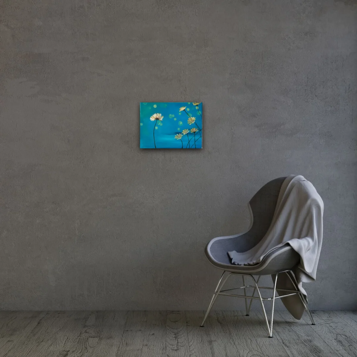 Mellan himmel och hav – en abstrakt harmonisk originalmålning i blåa mjuka toner som förmedlar lugn och frihet av Art by Lycke - Bild 5
