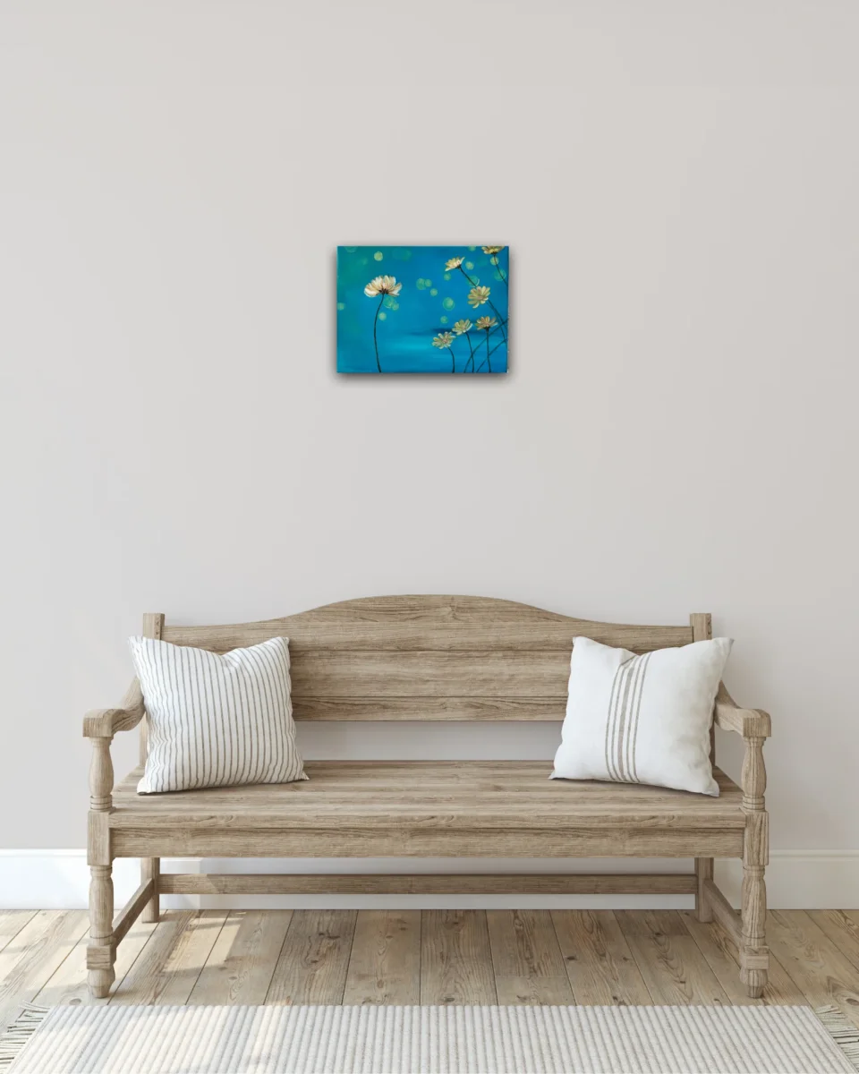 Mellan himmel och hav – en abstrakt harmonisk originalmålning i blåa mjuka toner som förmedlar lugn och frihet av Art by Lycke - Bild 6