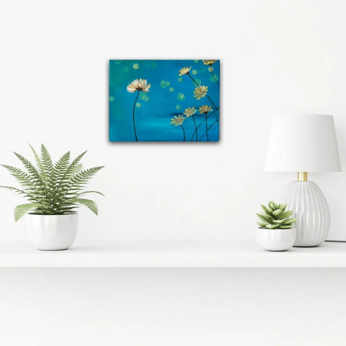 Mellan himmel och hav – en abstrakt harmonisk originalmålning i blåa mjuka toner som förmedlar lugn och frihet av Art by Lycke - Bild 8