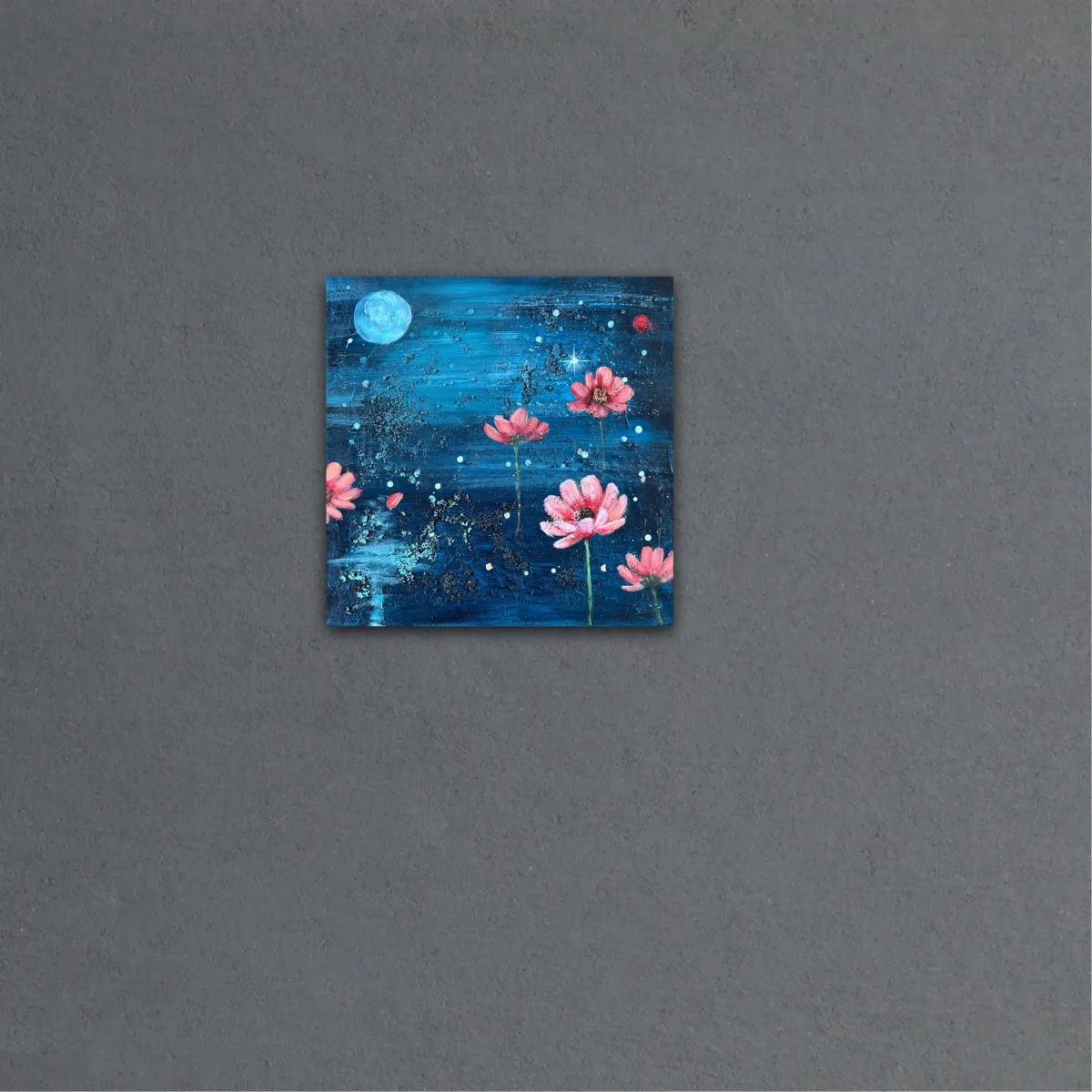 Blossom of the Night Sky – en abstrakt tavla med blommor, originalkonst av Art by Lycke - Bild 3