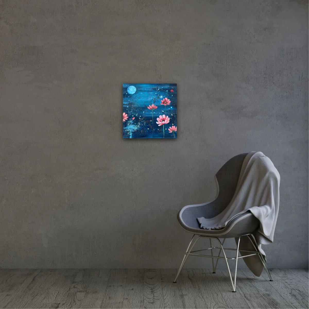 Blossom of the Night Sky – en abstrakt tavla med blommor, originalkonst av Art by Lycke - Bild 4