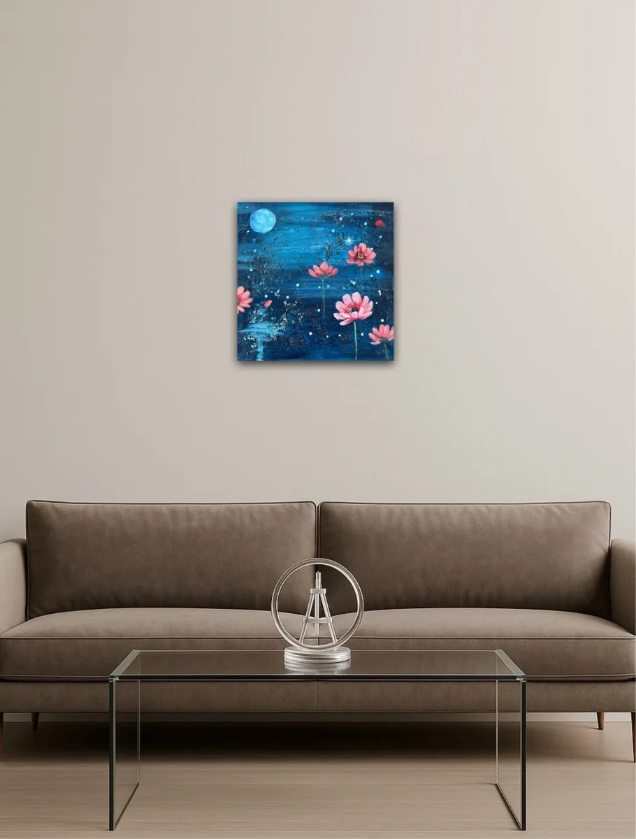 Blossom of the Night Sky – en abstrakt tavla med blommor, originalkonst av Art by Lycke - Bild 7