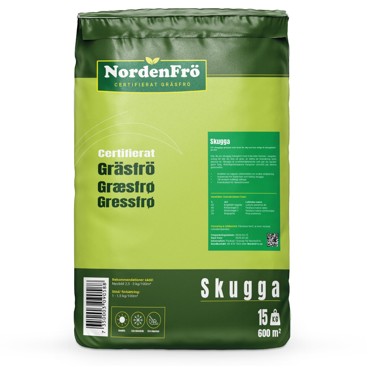 Gräsfrö Skugga 15 Kg | Perfekt för skuggiga områden